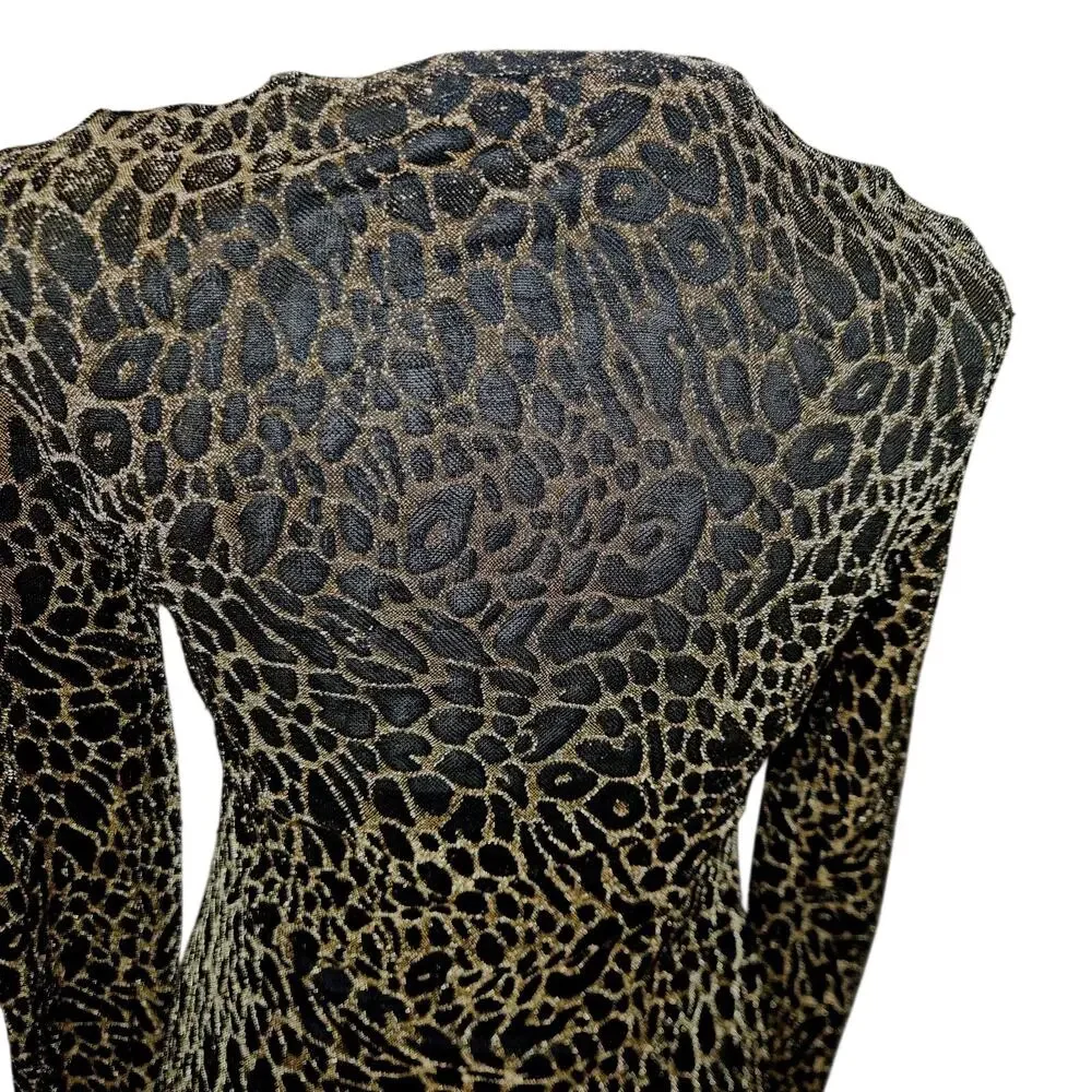 Witchy Mob Wives Liz & Sara Metallic Animal Print Mesh Mini Dress M Sheer 90s